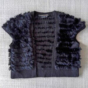 BCBGMAXAZRIA Black Rabbit Fur Bolero Shrug Vest Vintage | Size M